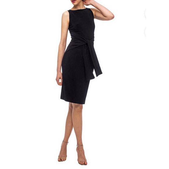 Norma Kamali Women’s‎ Size Medium Black Knee Length Stretchy Front Tie Dress - Picture 2 of 8